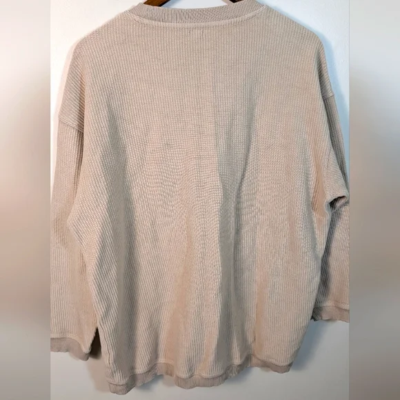 Aerie Tan Oversized Ribbed Cotton Crewneck Pullover Sweatshirt - Picture 4 of 6